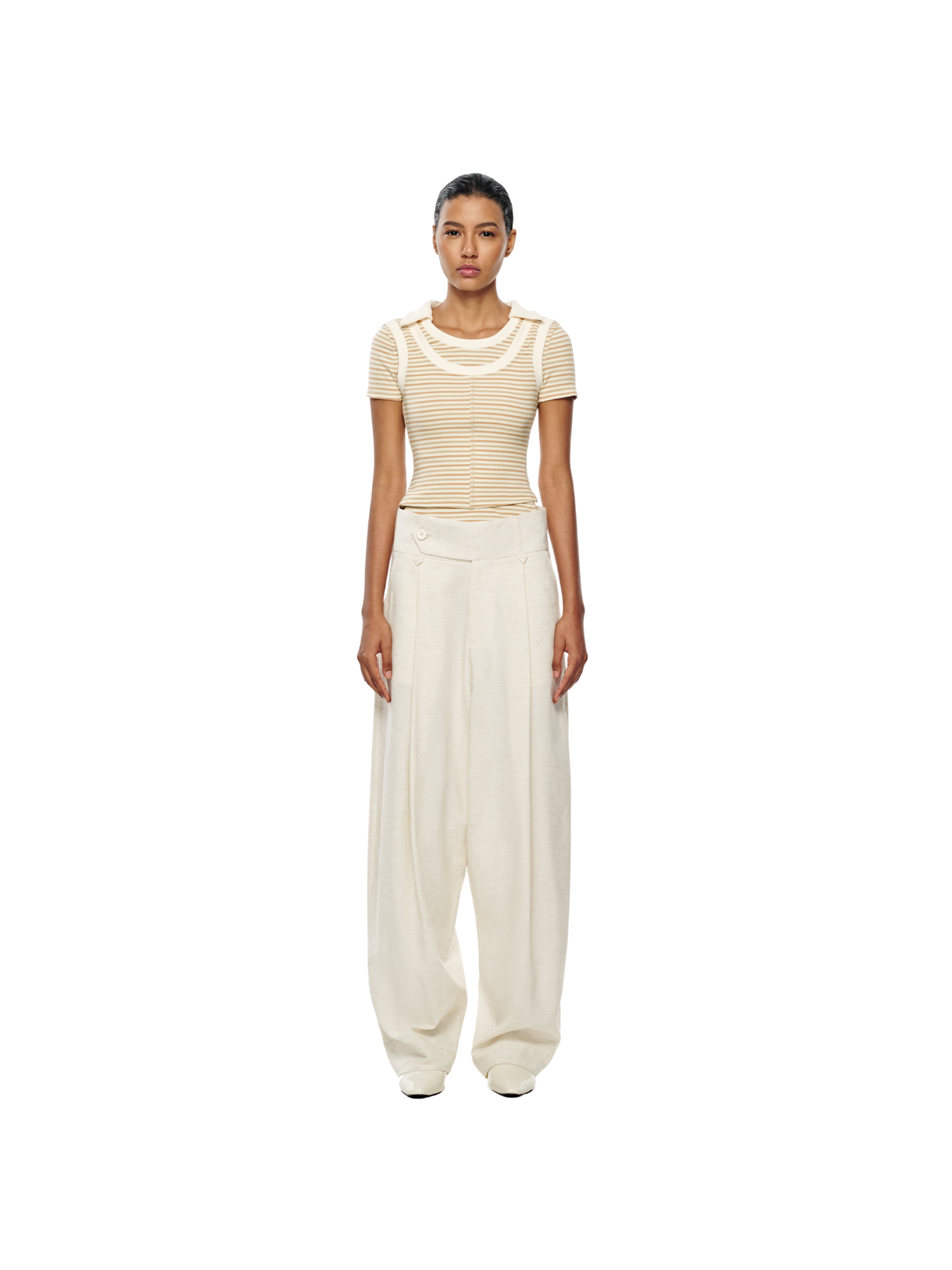 CREAM & TAN STRIPED TANK TOP