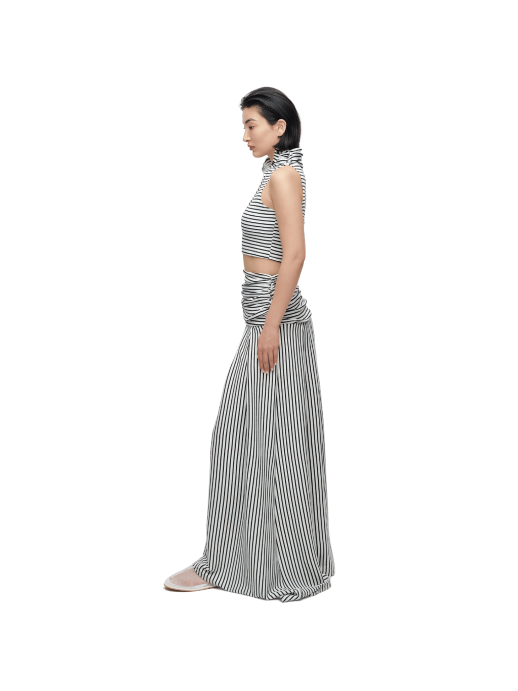 STRIPED RUCHED NECK CROP TOP