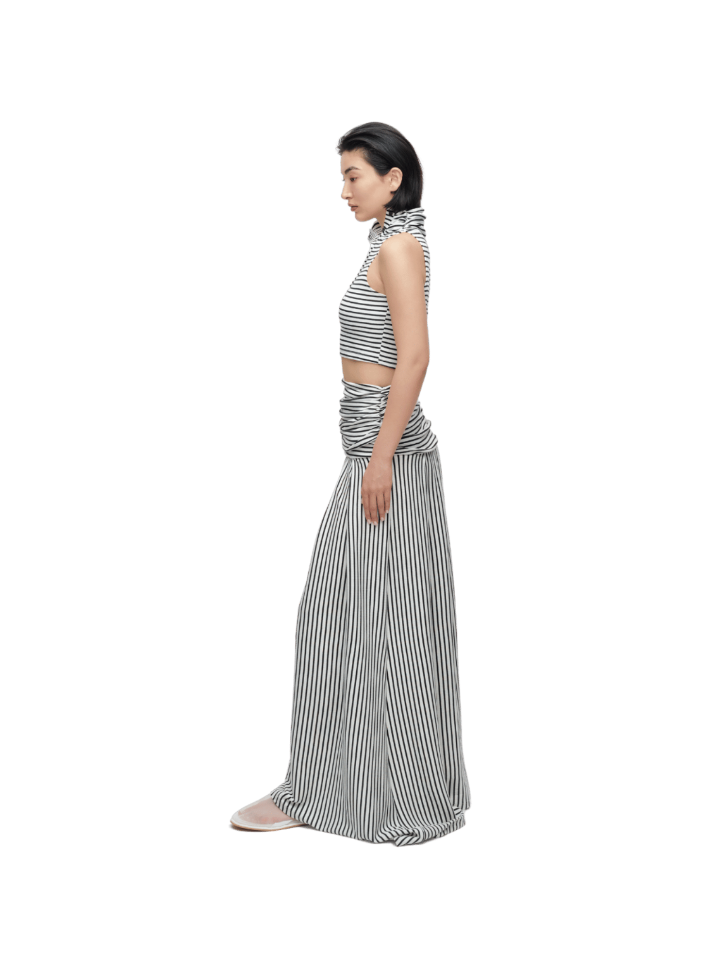 STRIPED RUCHED NECK CROP TOP