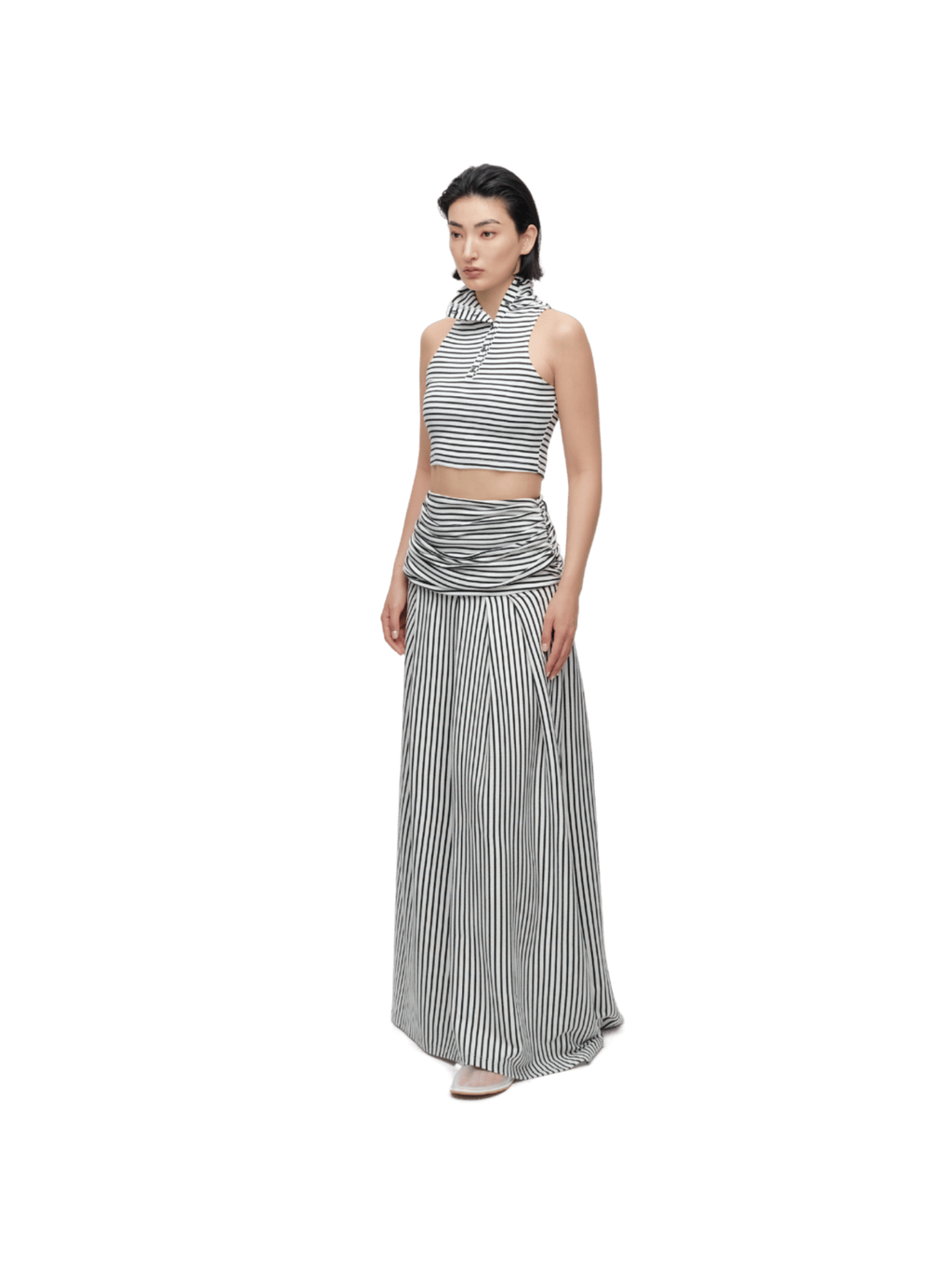 STRIPED RUCHED NECK CROP TOP