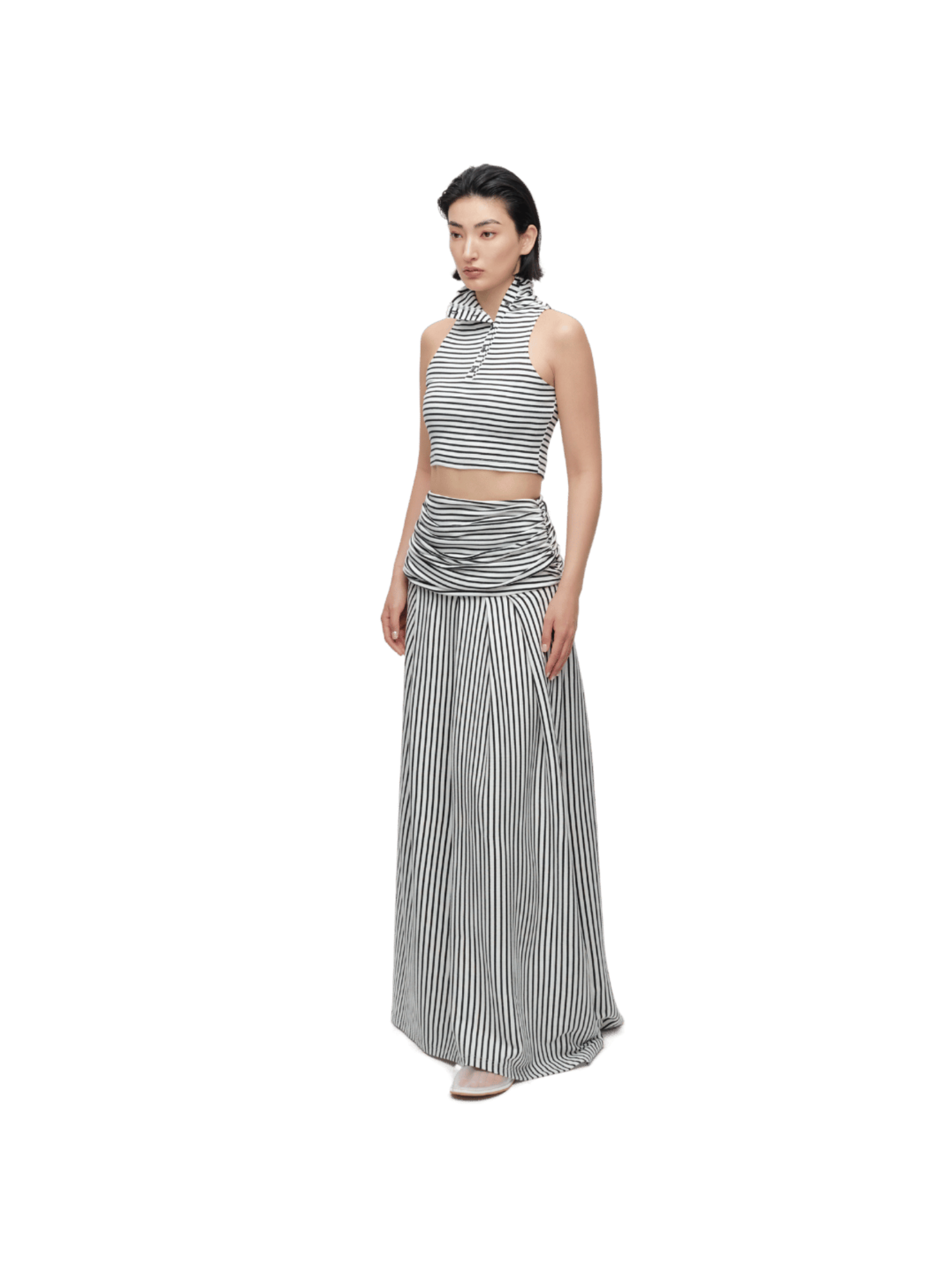 STRIPED RUCHED NECK CROP TOP