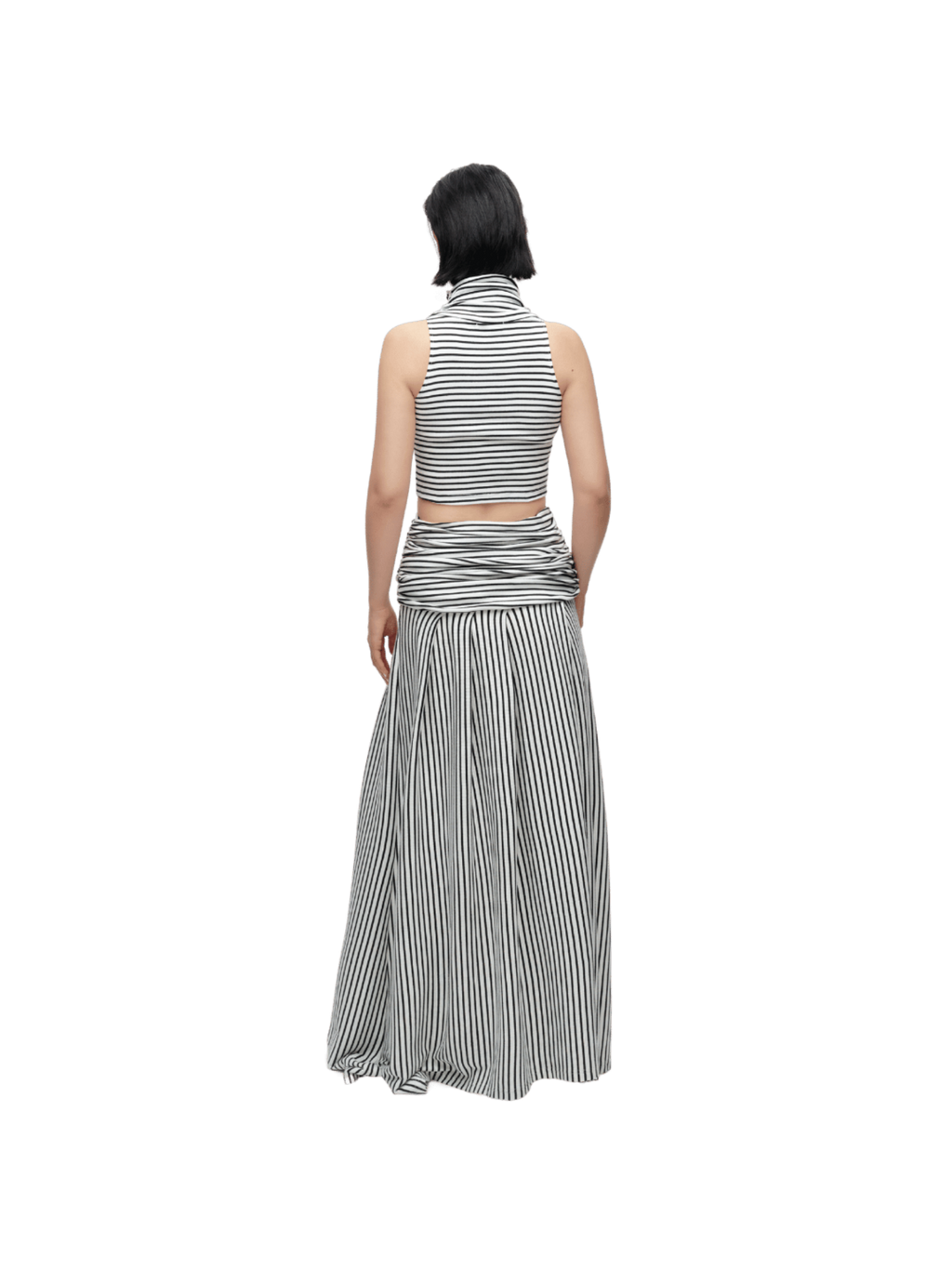 STRIPED RUCHED NECK CROP TOP