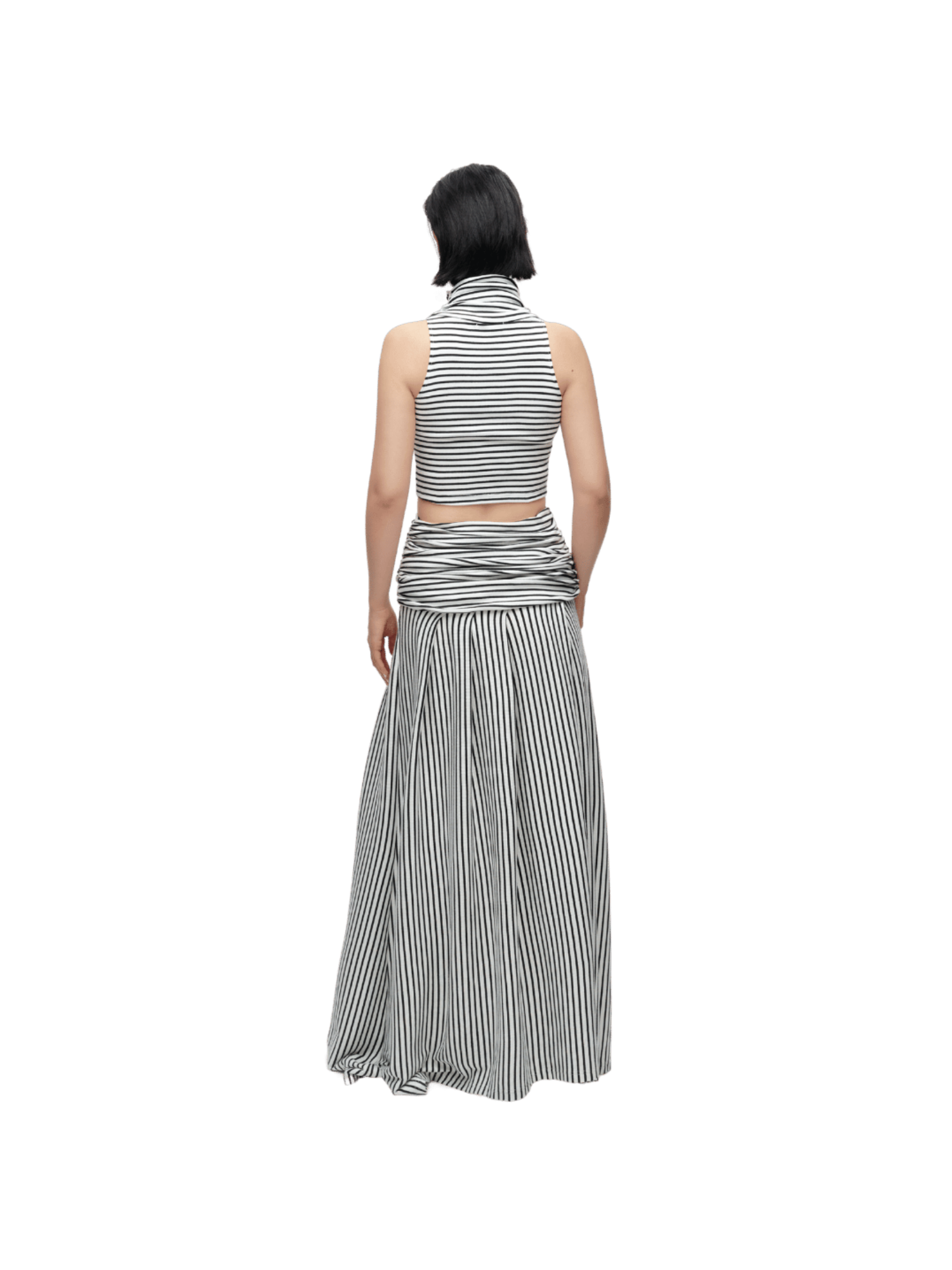 STRIPED RUCHED NECK CROP TOP