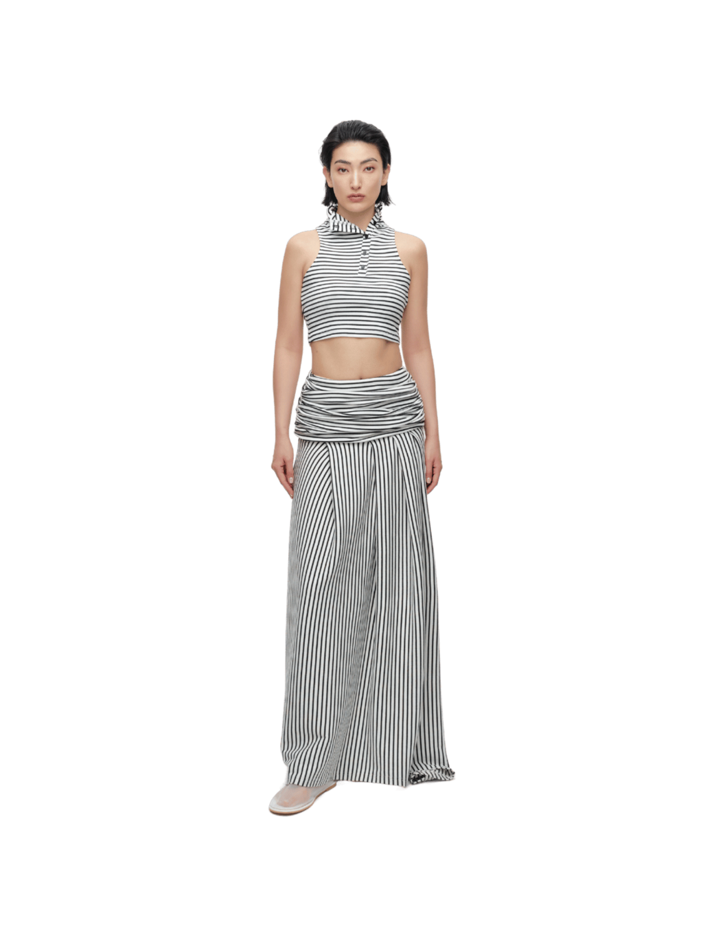 STRIPED RUCHED NECK CROP TOP