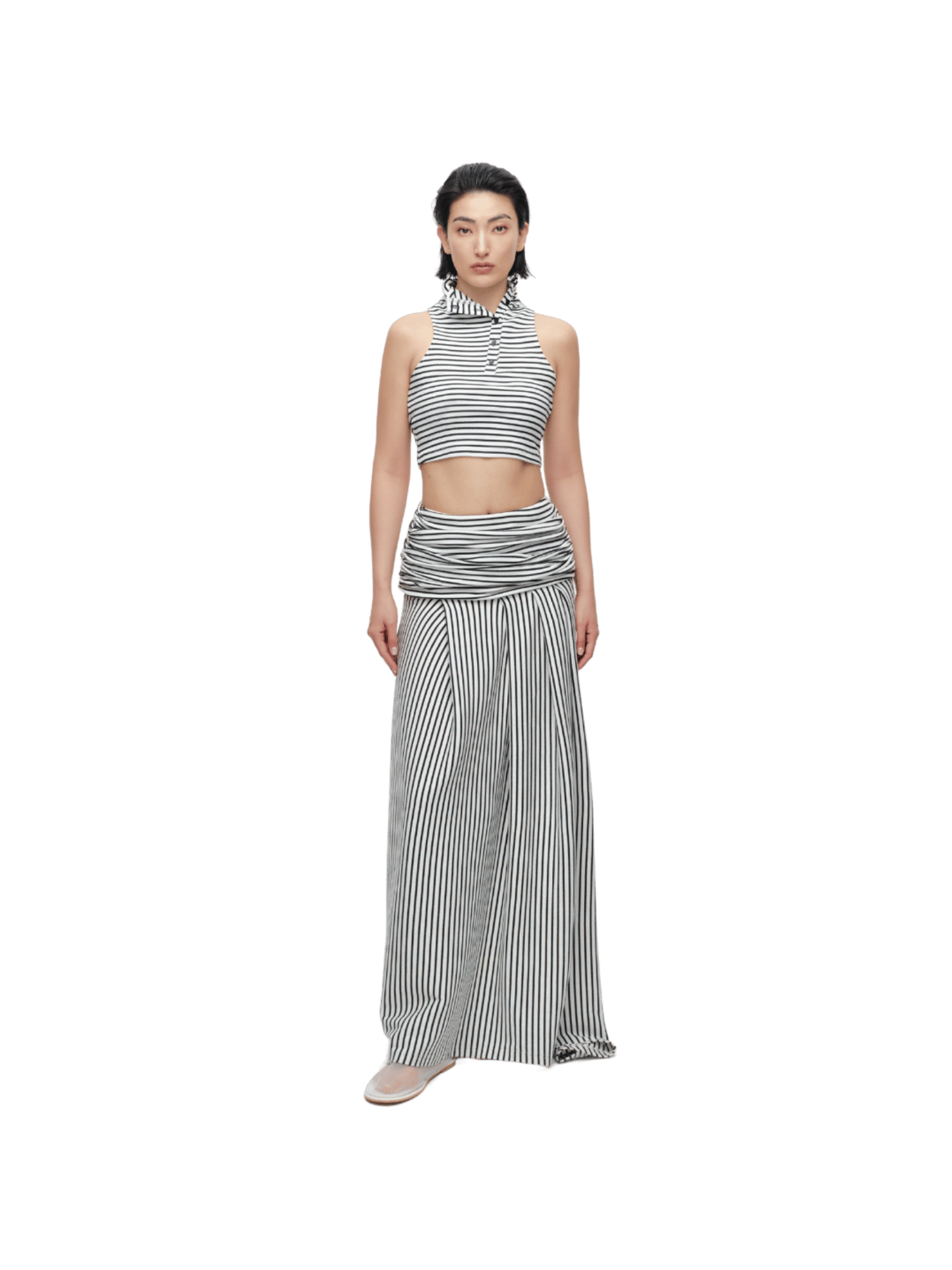 STRIPED RUCHED NECK CROP TOP